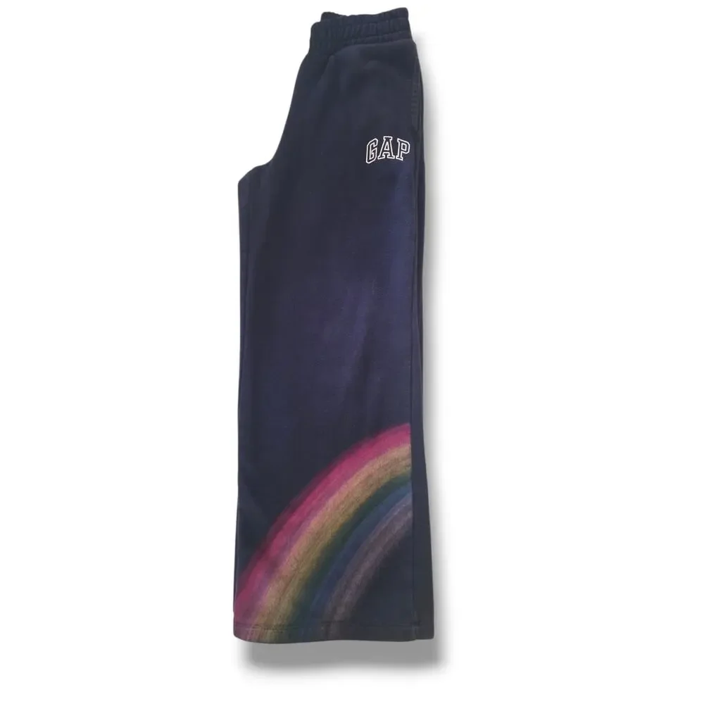Gap Kids Girls 12 Navy Rainbow Graphic Wide Leg Fleece Sweatpant Lounge